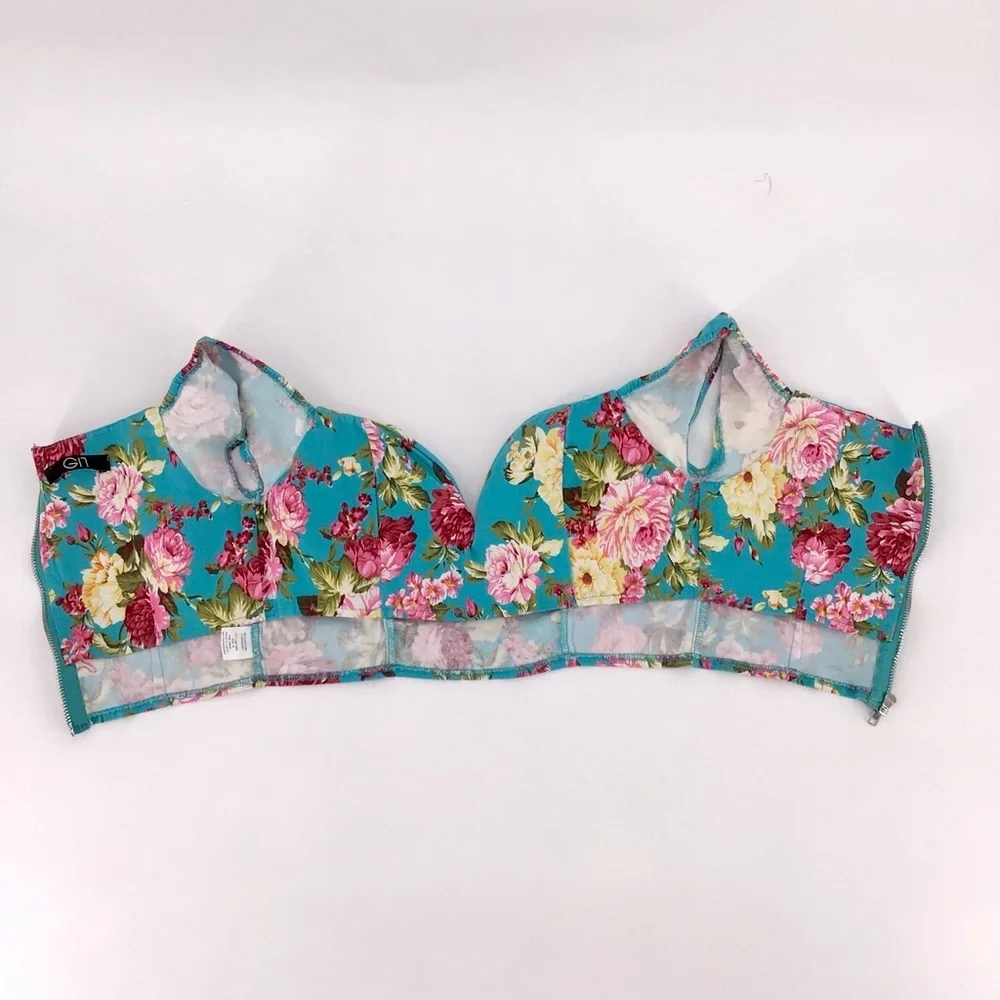 GI7 Blue Floral Print Underwire Crop Top Size Medium - Picture 8 of 9